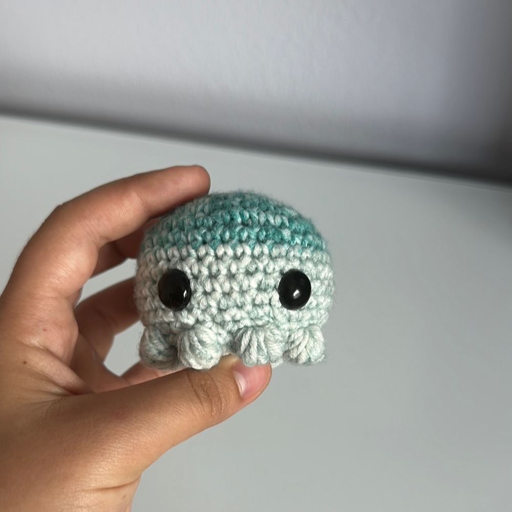 Handmade Teal and White Crochet Octopus Toy